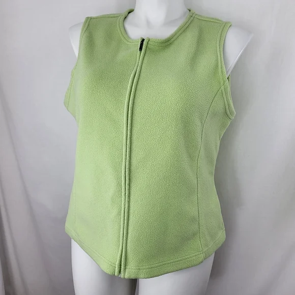 LL Bean Fleece VEST Womens Size XL Light Green Full Zip Sleeveless Collarless - Picture 14 of 14